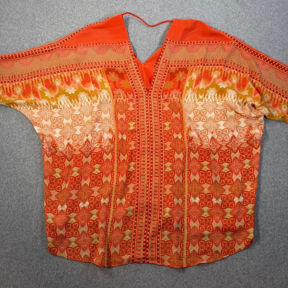 ROSE+OLIVE Women's 1X Orange Red Kaftan Tunic Top Boho Blouse Short Sleeve